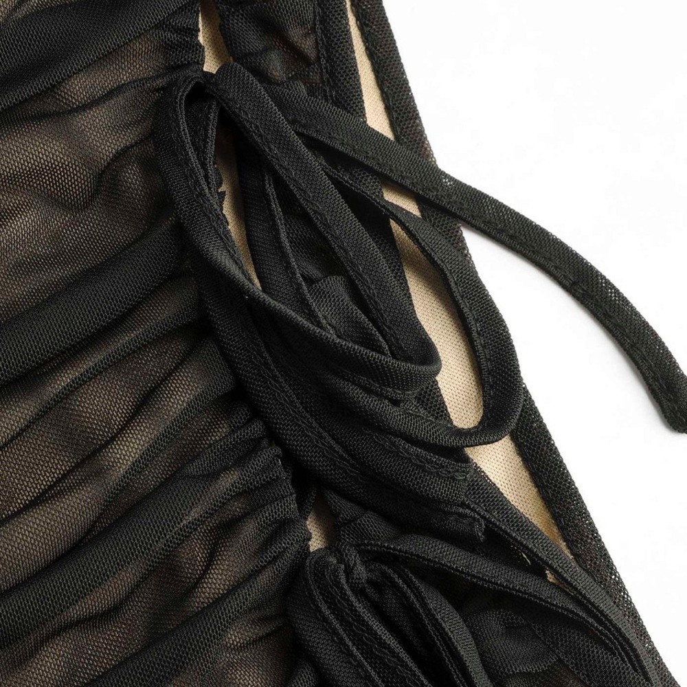 Cider Sheer Ruched Black Midi Dress - Picture 3 of 7